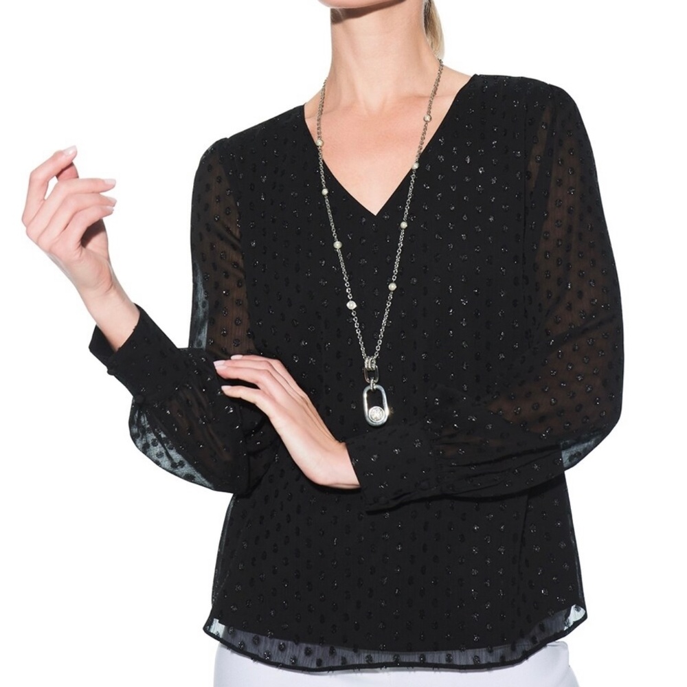 WHBM black sparkle dot blouse S